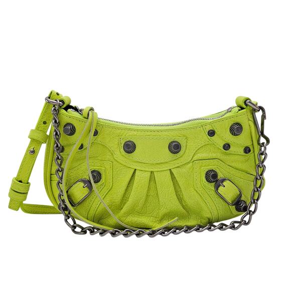 Balenciaga Agneau Arena Le Cagole Mini Purse With Chain Neon Yellow - Picture 1 of 7
